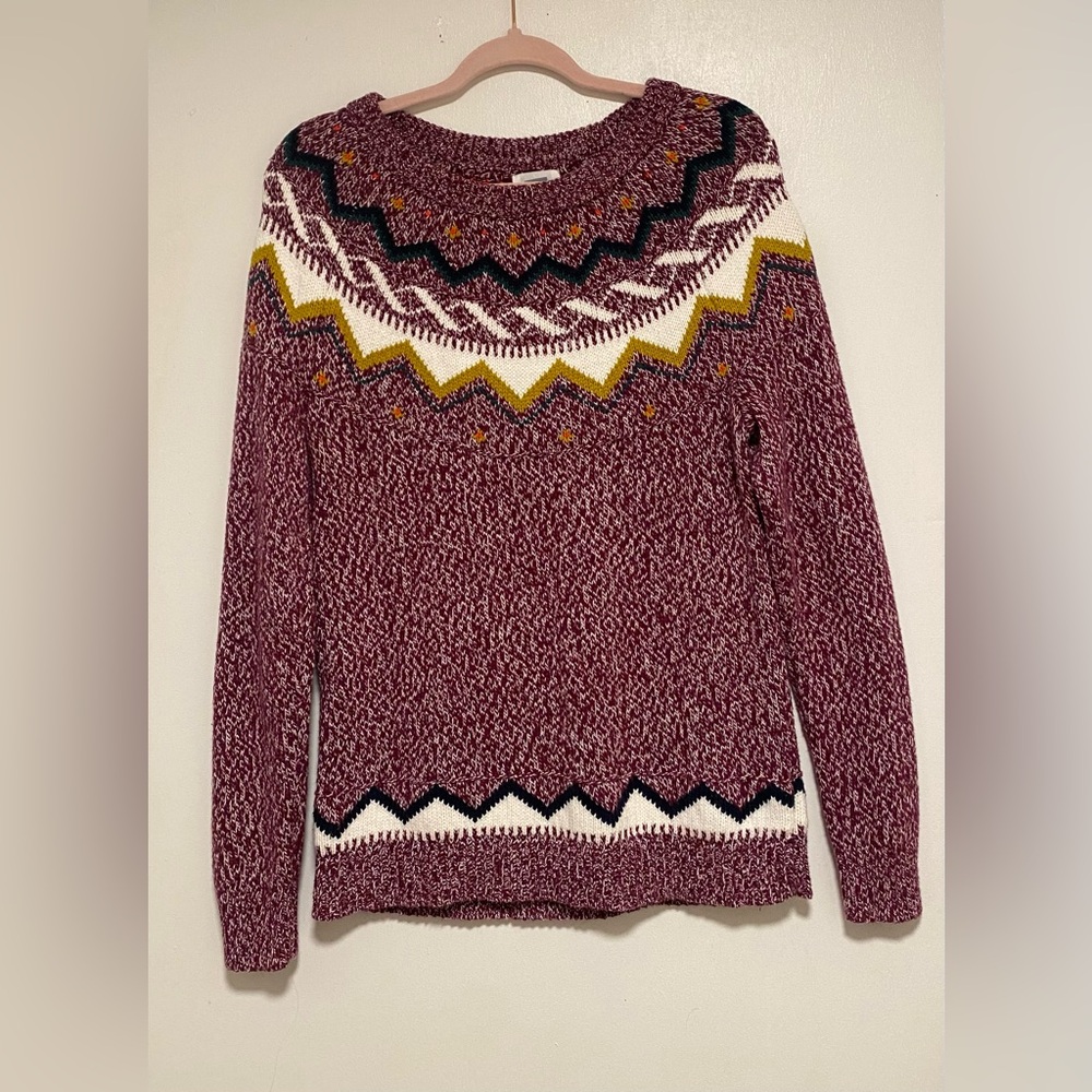 Old Navy Maroon and Yellow Patterned Sweater